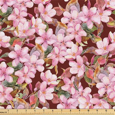 Ambesonne Floral Fabric By The Yard Japanese Botanical Pattern 10