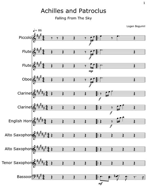 Achilles And Patroclus Sheet Music For Piccolo Flute Oboe Clarinet