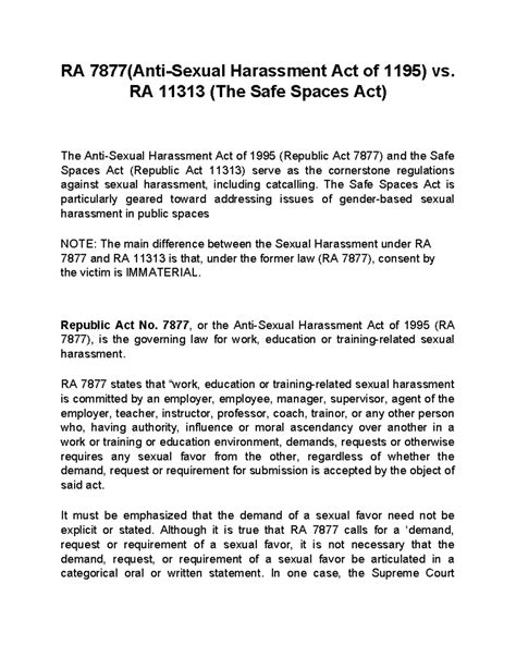 Ra 7877 Vis A Vis Ra 11313 Ra 7877anti Sexual Harassment Act Of 1195