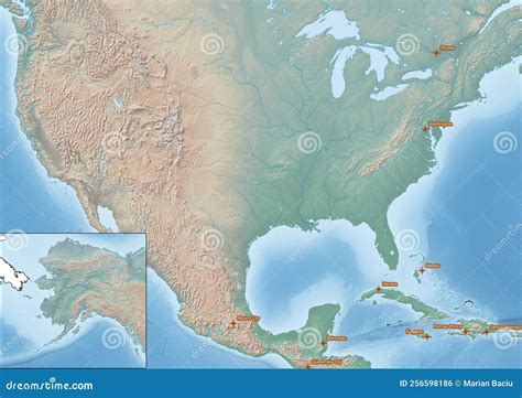 The Central American Continent and USA Illustration with the Capitals ...