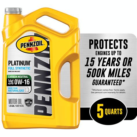 Pennzoil Platinum Full Synthetic 0w 16 Motor Oil 5 Quart