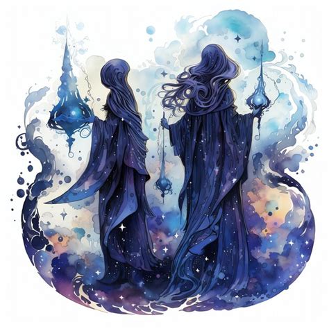 Premium Ai Image Beautiful Witchs Shadowy Figures Fantasy Watercolor