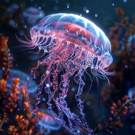 3d Rendered Photo Of A Purple Jellyfish With Purple Tentacles And