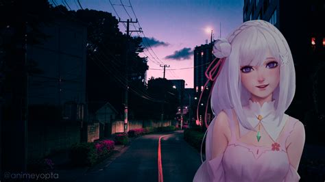 Wallpaper Anime Background Anime Girls City Sunset Purple