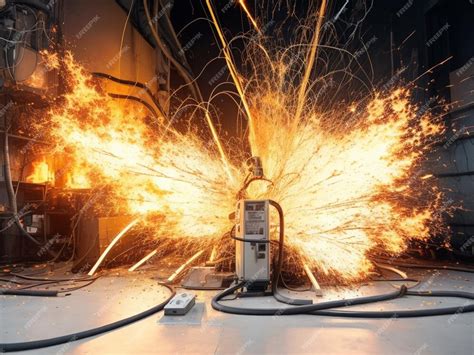 Premium Ai Image Sparks Explosion Between Electrical Cables Fire Hazard Concept