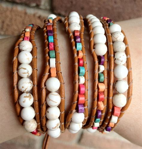 Items Similar To Bohemian Beaded Leather Wrap Bracelet With White