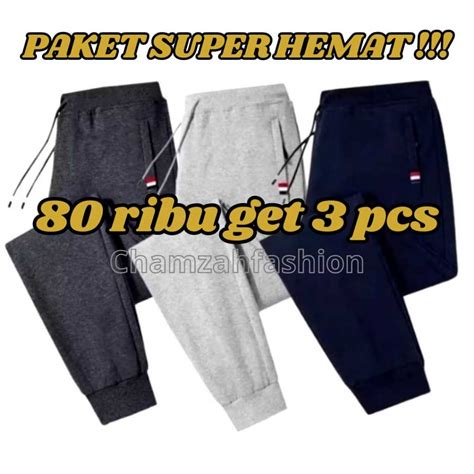 Jual Paket Hemat 3 Pcs Celana Joger Pants Pria Wanitatraining Panjang