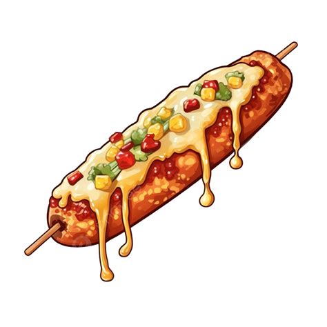 Korean Corn Dog Illustration Cheesy And Crunchy With Mozzarella And