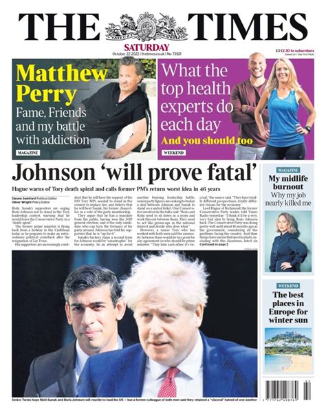 Times Front Page 22nd Of October 2022 Tomorrows Papers Today