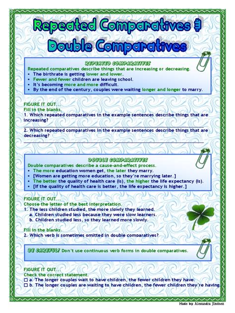 Repeated And Double Comparatives Exercises Printable Templates Free