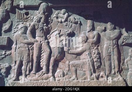 The Triumph of Shapur, Sasanian rock relief, Bishapur, Fars province ...