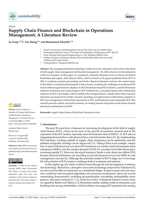 PDF Supply Chain Finance And Blockchain In Operations Management A