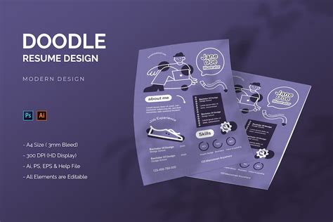 Doodle Resume Template Print Templates Ft Resume And Cv Envato Elements