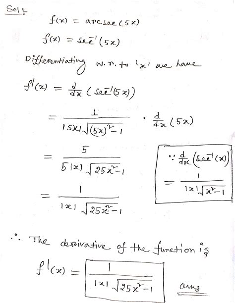 Solved Find The Derivative Of The Function Fx Arcsec5x
