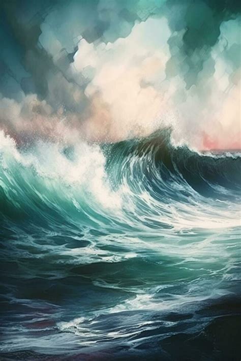 Stormy Ocean Waves A Painting of Dramatic Waves in a Storm AI generated ...