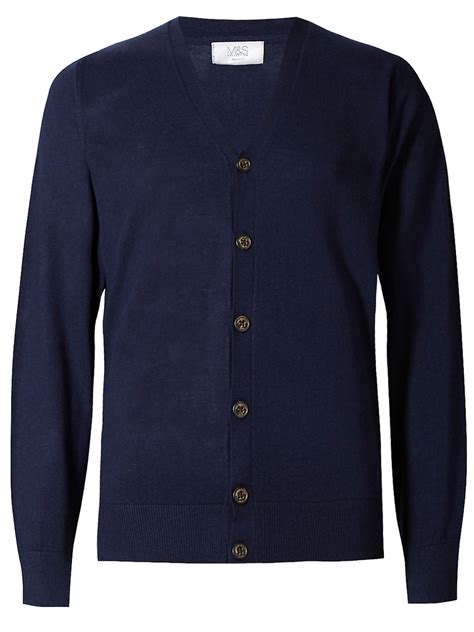 Marks And Spencer Mand5 Navy Cotton Blend Long Sleeve Cardigan Size
