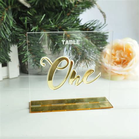 Personalized Wedding Table Numbers Calligraphy Gold Mirror Clear