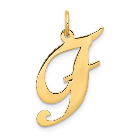 10K Yellow Gold Large Fancy Script Letter F Initial Charm