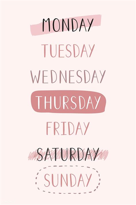 Weekdays Typography Collection Vector Premium Image By