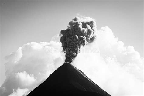 Grayscale Shot Of The Fuego Volcano In Guatemala During Eruption With