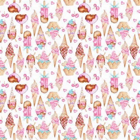 Premium Photo Ice Cream Seamless Pattern Watercolor