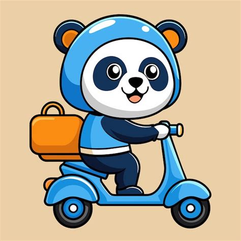 Un Oso De Dibujos Animados En Un Scooter Con Una Bolsa En La Parte