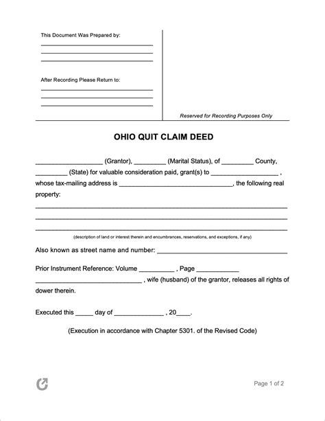 Ohio Quit Claim Deed Template