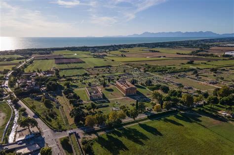 Aerial Shot Of The Temple Of Hera And Poseidon In Paestum Salerno