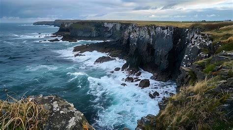 Premium Photo The Image Is Of A Rugged Coastline With A Turbulent Sea