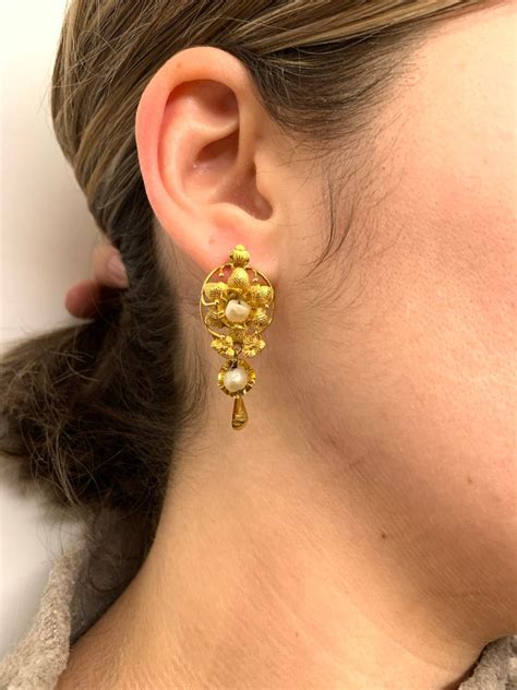 Proantic Paire De Boucle D Oreille En Or Et Perles