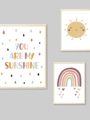 Quadros Infantil Menina Sunshine Arco Íris e Sol A4 Elo7