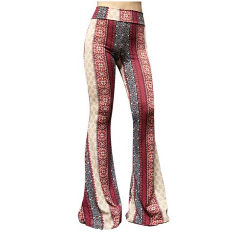 Boho Hippie High Waist Wide Leg Long Flared Bell Bottom Pants S M L Xl