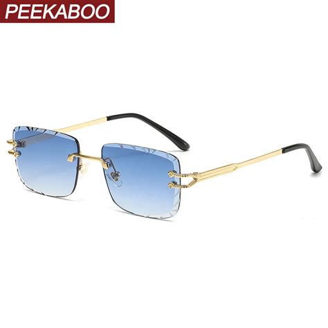 Peekaboo Vintage Square Sun Glasses For Men Blue Green Metal Female