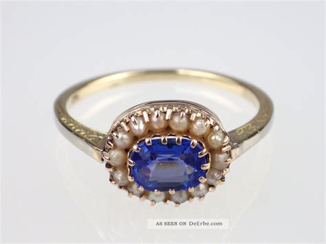 Jugendstil Damen K Gelbgold Ct Saphir Orient Perle Ring