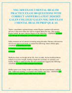 NSG 3450 EXAM 3 MENTAL HEALTH PRACTICE EXAM 100 QUESTIONS WITH CORRECT