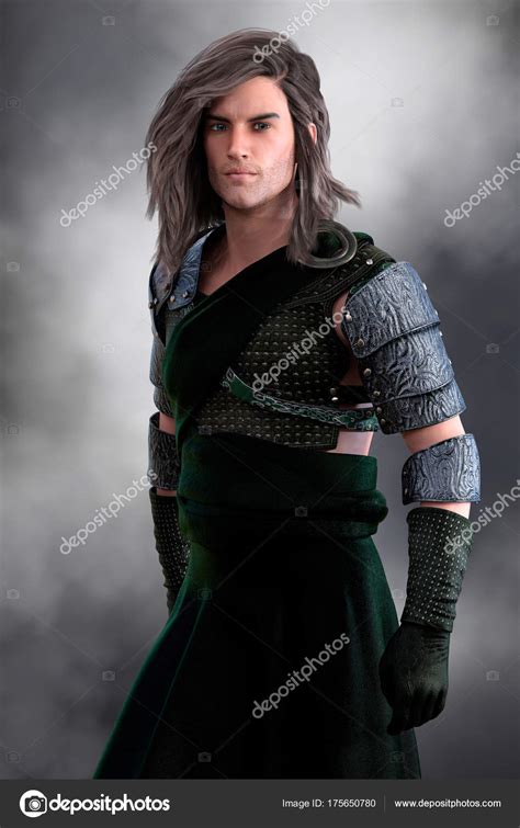 Handsome Scottish Highland Warrior In Plain Green Kilt With Seri Stock