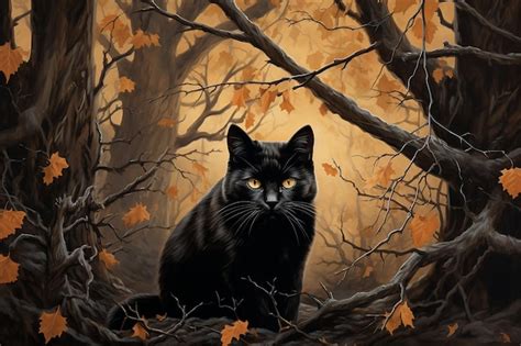 Premium AI Image | creepy halloween vintage black cat wallpaper