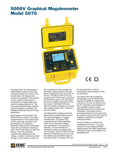 Pdf 5000v Graphical Megohmmeter Model 5070 Jm Test Systems Sheet