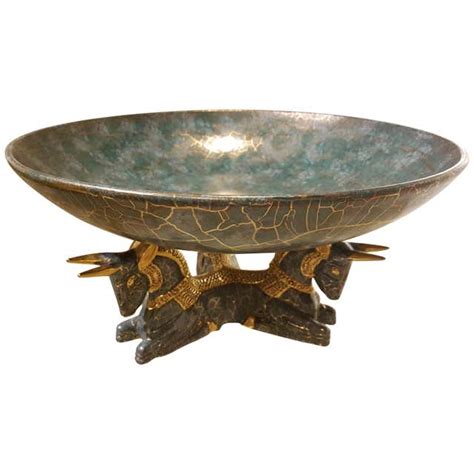 Italian Ceramic and Brass Fruit Bowl, Handmade For Sale at 1stDibs