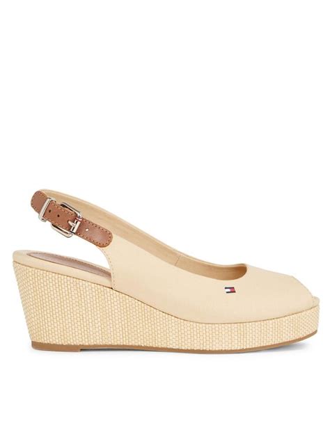 Tommy Hilfiger Espadryle Iconic Elba Sling Back Wedge FW0FW04788 Beżowy