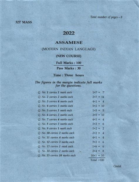 AHSEC HS 2nd Year Question Paper 2022 Assamese