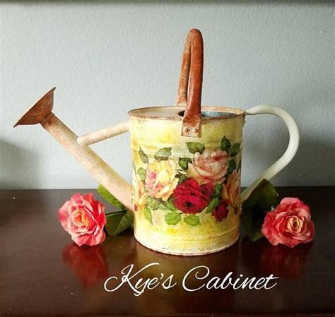 Metal Watering Can Decoupage Watering Can Vintage Roses Hand Painted