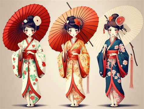 Grupo De Chicas Anime Manga En Traje De Kimono Tradicional Japon S Con