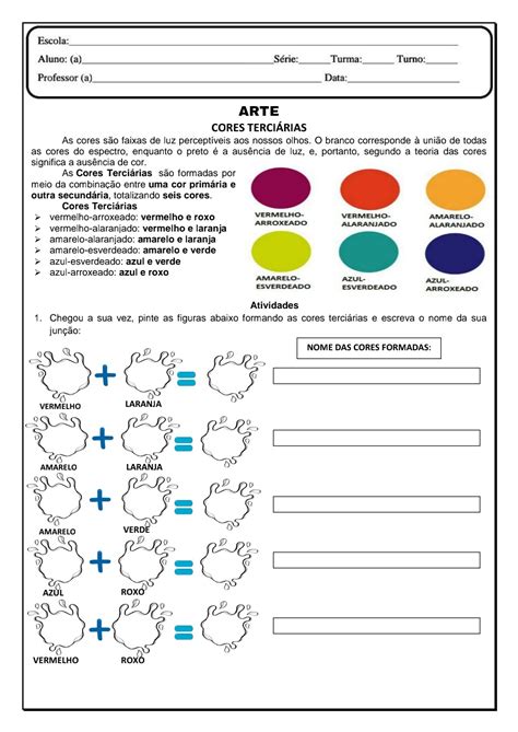 Arte Cores Terci Rias Atividade De Artes Para Trabalhar As Cores