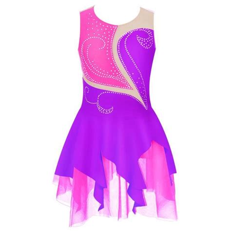 Freebily Enfant Fille Justaucorps Patinage Artistique Strass Sans