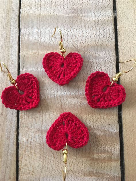 Crochet Heart Earrings Multiple Colors Etsy Crochet Heart Crochet