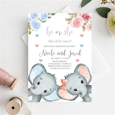 Elephant Gender Neutral Baby Shower Gender Reveal Invite Boy Or A Girl