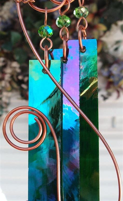 Frog Wind Chimes Copper Garden Art Sculpture Stained Glass Etsy