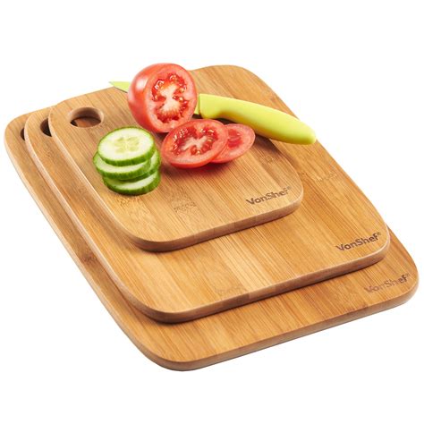 VonShef Chopping Board Set of 3 Cutting Block Bamboo Wooden Food Large ...