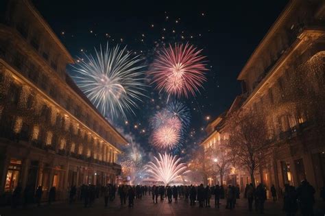 Premium Photo | Fireworks celebration at new year night sky